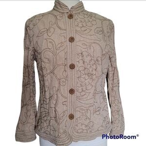 Requirements Tan Floral Embroidered Blazer - L
